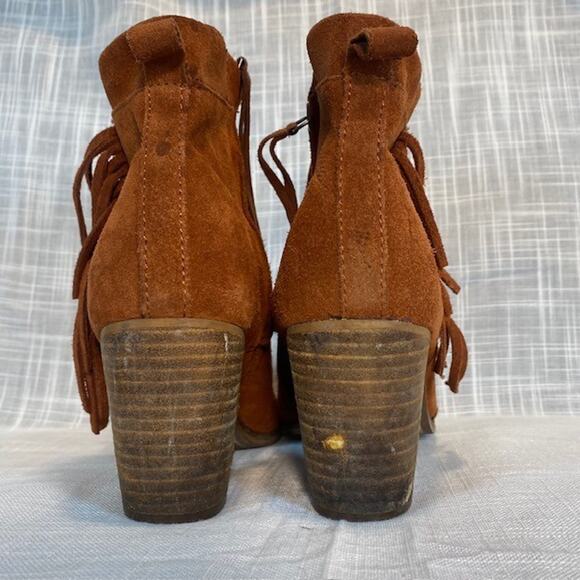Toms Lunata Womens Boot Size 7 Fringe Block Heel Cognac Brown Suede Boho - Picture 5 of 8